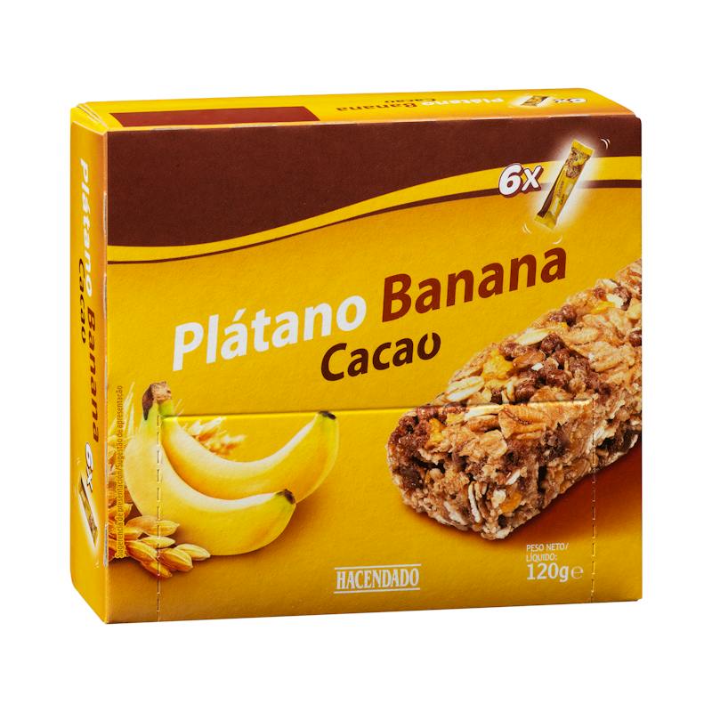 Barres de céréales banane et cacao Hacendado 0 % sucres ajoutés