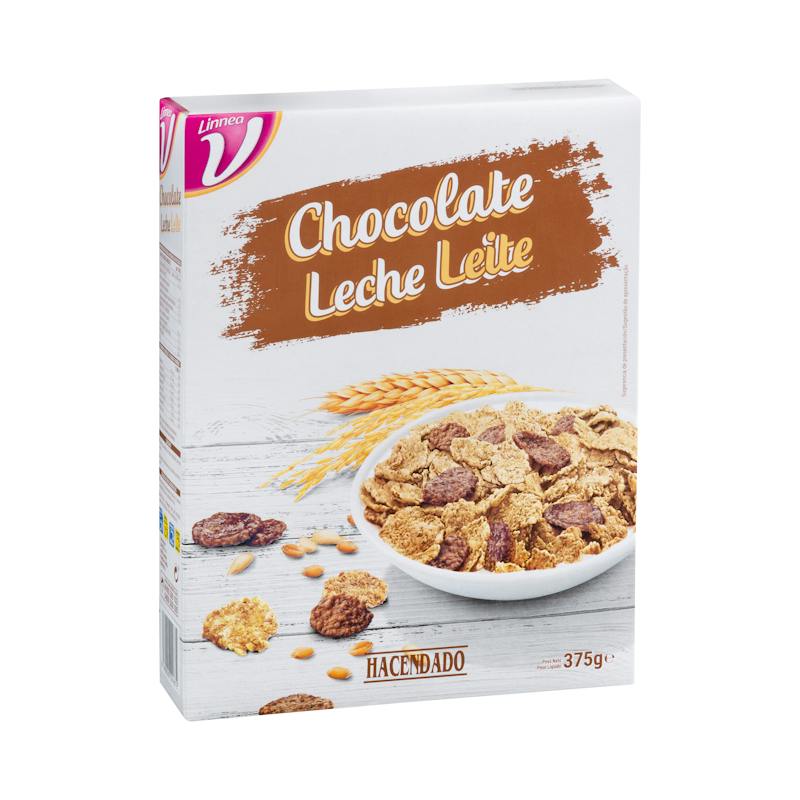 Céréales pétales de blé complet et riz enrobés de chocolat au lait Hacendado